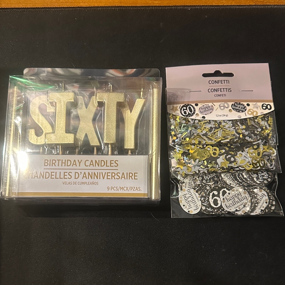 Gold Sixty Birthday Candles and Confetti Set